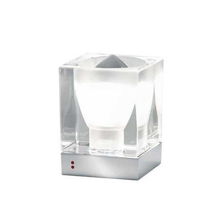 Fabbian Cubetto Tischleuchte GU10 mit klarem Kristall und Schwarz-Weiß-Diffusor für stilvolle Raumdekoration.