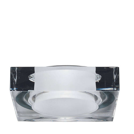 Fabbian Faretti recessed light Lui GU5,3 in square shape with transparent crystal diffuser.