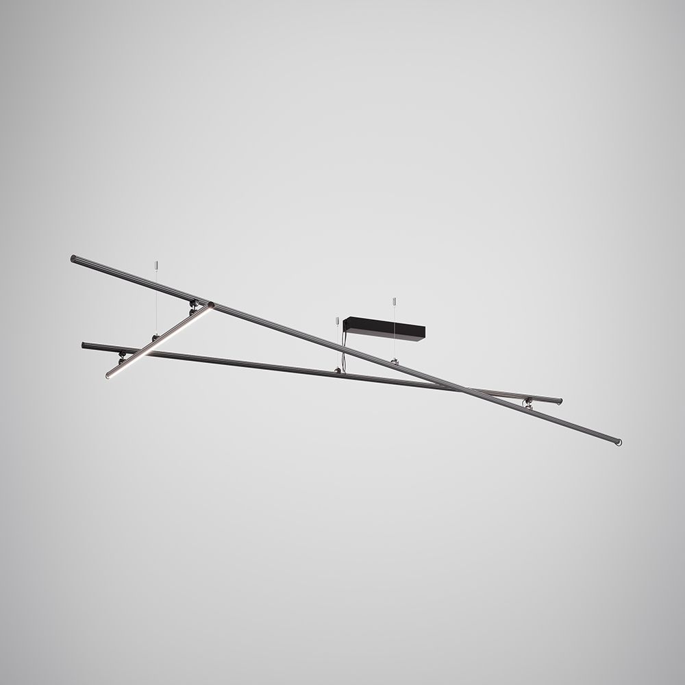 Fabbian Freeline LED-Deckenleuchte verstellbar aus schwarz eloxiertem Aluminium und Bronzestangen.