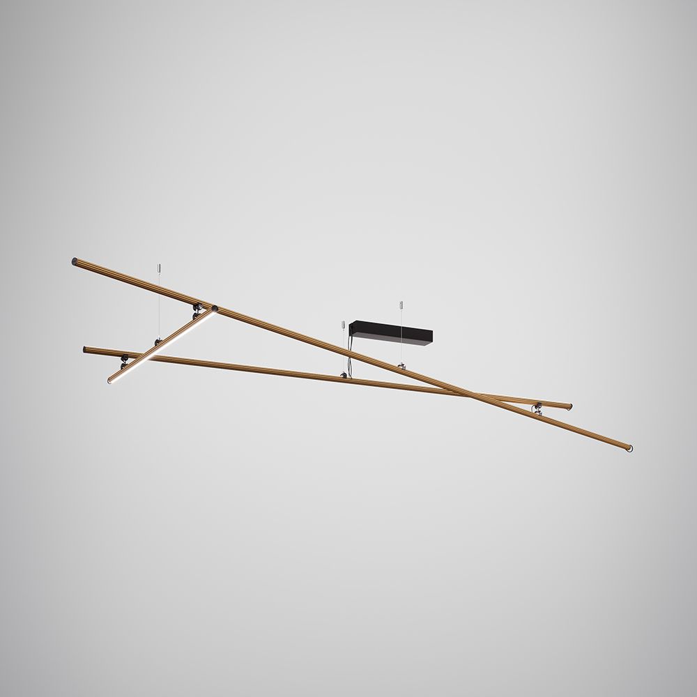 Fabbian Freeline LED-Deckenleuchte verstellbar in schwarz eloxiertem Aluminium und Bronzestangen.