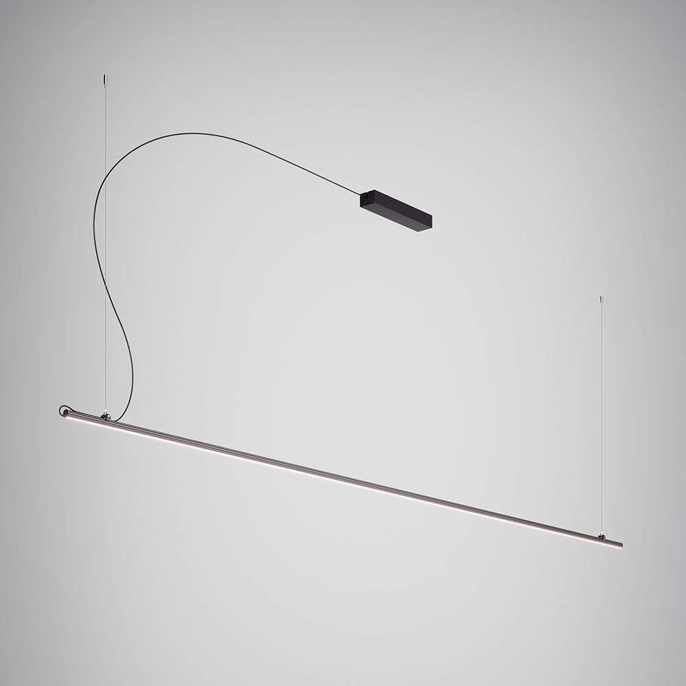 Fabbian Freeline LED-Hängeleuchte Long 300cm in schwarz eloxiertem Aluminium und Bronzestangen.