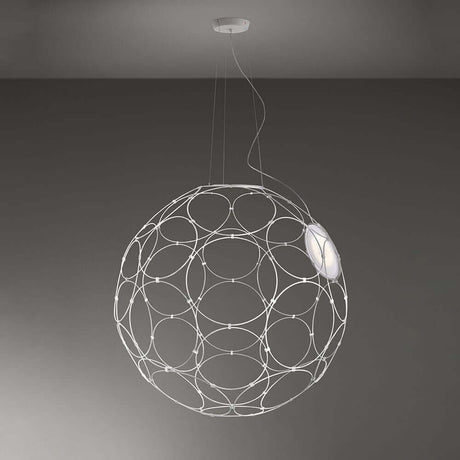 Fabbian Giro LED-Hängeleuchte Ø 85cm in modernem Design mit originellen Kreisen in Weiß.