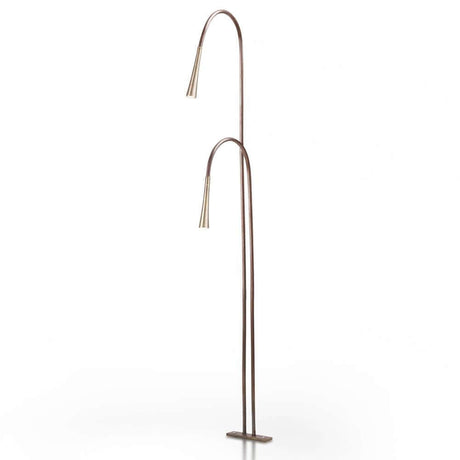 Fabbian Giunco LED-gulvlampe Canne med 2 lys i elegant design av messing og brunert kobber.