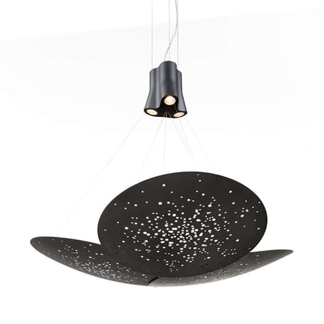 Fabbian Lens LED-Pendelleuchte 3-flammig Big in schwarzem Metalldiffusor mit dekorativen Lichtpunkten.