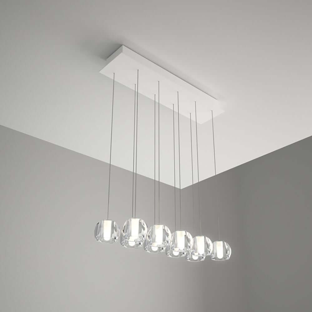 Fabbian Multispot LED-Hängeleuchte Beluga 10-flammig eckig, stilvolle Deckenleuchte mit klaren Glaskugeln.