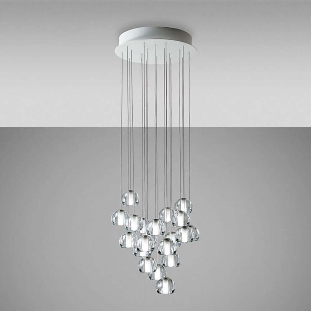 Fabbian Multispot LED-Hängeleuchte Beluga 20-flammig rund mit variablen Rosetten und Lichtpunkten.