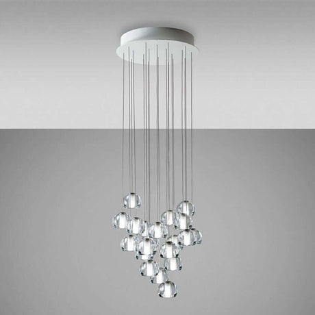 Fabbian Multispot LED-Hängeleuchte Beluga 20-flammig rund mit variablen Rosetten und Lichtpunkten.