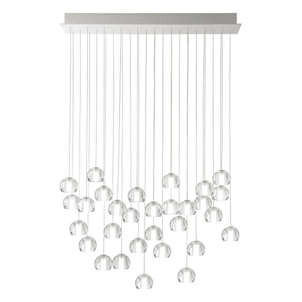Fabbian Multispot LED-Hängeleuchte Beluga 30-flammig eckig in modernem Design mit mehreren Glas-Multipunkten.