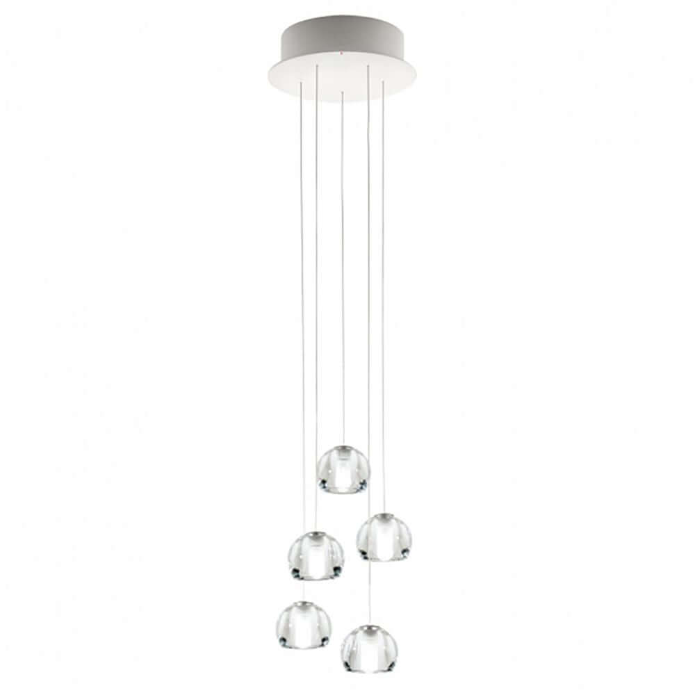 Fabbian Multispot LED-Hängeleuchte Beluga 5-flammig rund mit fünf schwebenden Lichtpunkten.