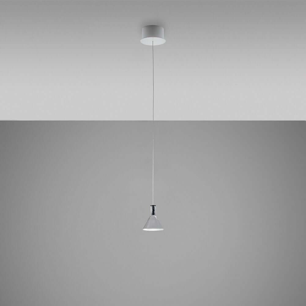Fabbian Multispot LED-Hängeleuchte Polair rund mit transparenter Lampenschirm, geeignet für verschiedene Umgebungen.