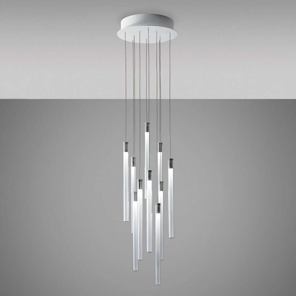 Fabbian Multispot LED-Hängeleuchte Tooby 10-flammig rund mit eleganten, schmalen Diffusoren.