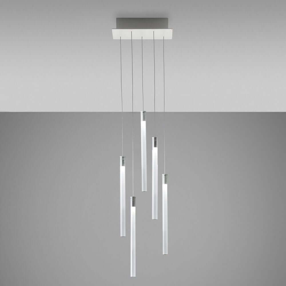 Fabbian Multispot LED-Hängeleuchte Tooby 5-flammig eckig, moderne Deckenleuchte mit fünf hängenden Elementen.