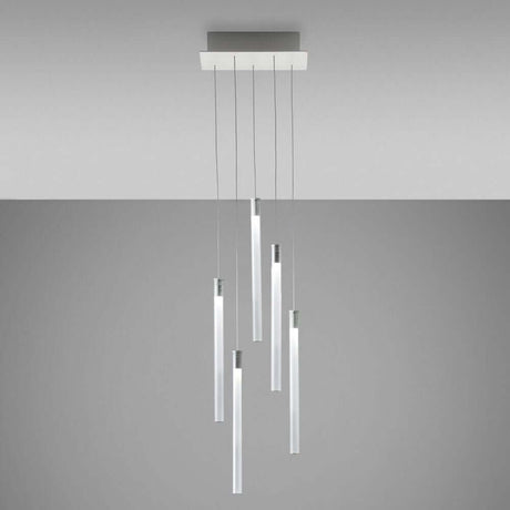 Fabbian Multispot LED-Hängeleuchte Tooby 5-flammig eckig, moderne Deckenleuchte mit fünf hängenden Elementen.