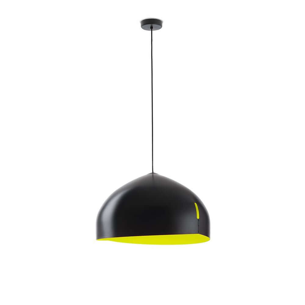 Fabbian Oru Pendelleuchte Big in Schwarz mit gelber Unterseite, moderne Beleuchtung für stilvolle Innenräume.