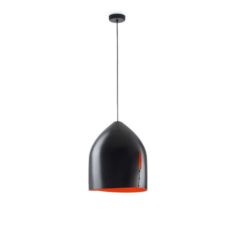 Fabbian Oru pendel Mini i elegant sort med rødt interiør, ideel til moderne opholdsrum.