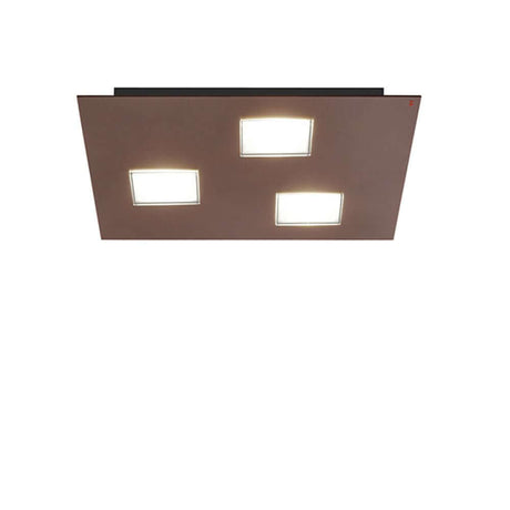 Fabbian Quarter LED-plafonnier carré à 3 lampes avec trois sources lumineuses carrées en finition bronzée.
