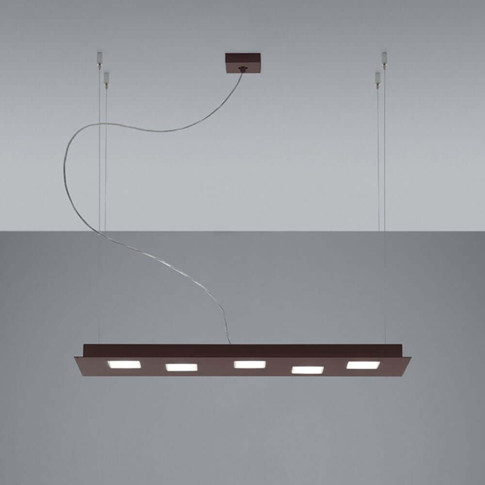 Fabbian Quarter LED-Pendelleuchte rechteckig in brünierter Ausführung, ideal für moderne Räume.