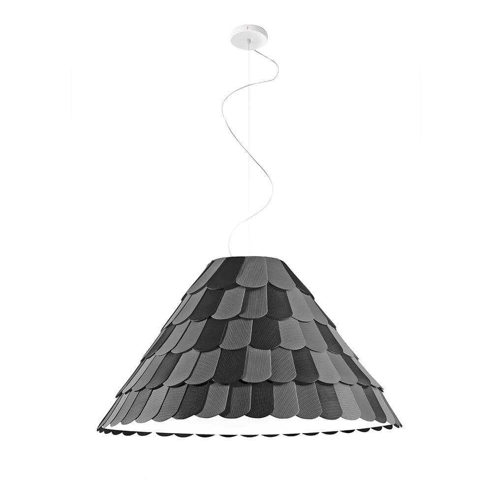 Fabbian Roofer Hängeleuchte Gable in raffinierter Form mit Gummifliesen in Schwarz.