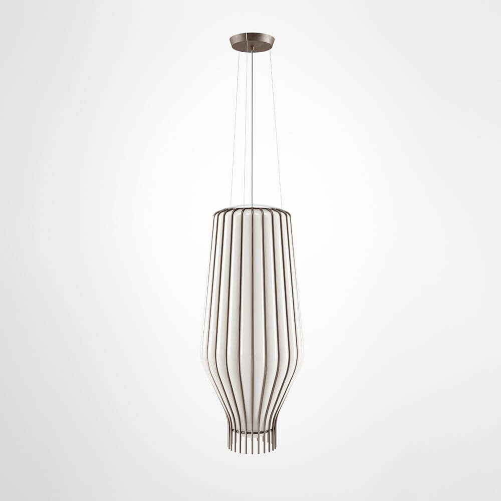 Fabbian Saya Pendellampe Large in modernem Design mit transparentem Glas und Metallkäfig.