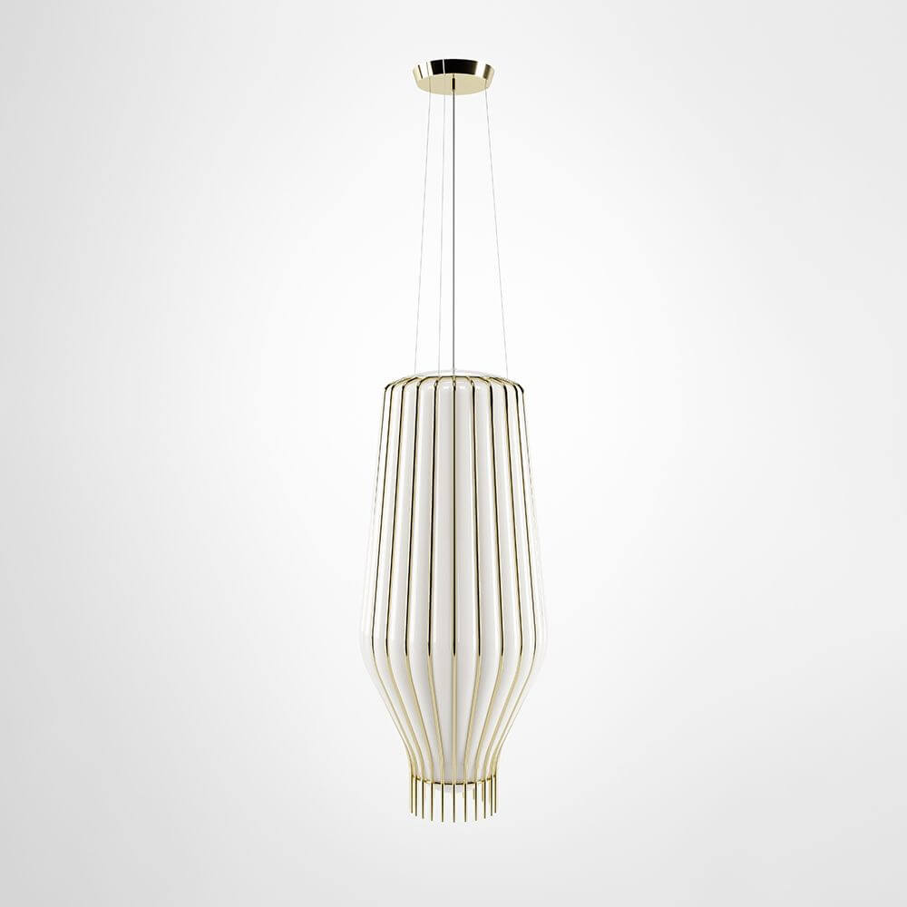 Fabbian Saya Pendellampe Large aus weißem und transparentem Glas mit goldenen Details