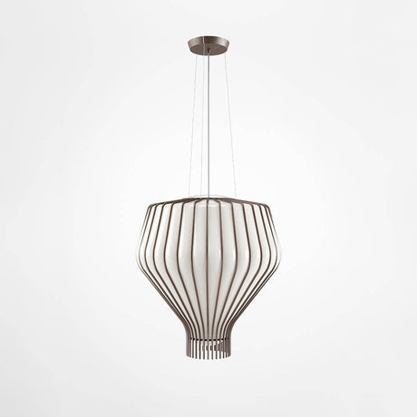 Fabbian Saya Pendellampe Medium aus weißem und transparentem Glas in brüniertem Metallkäfig.
