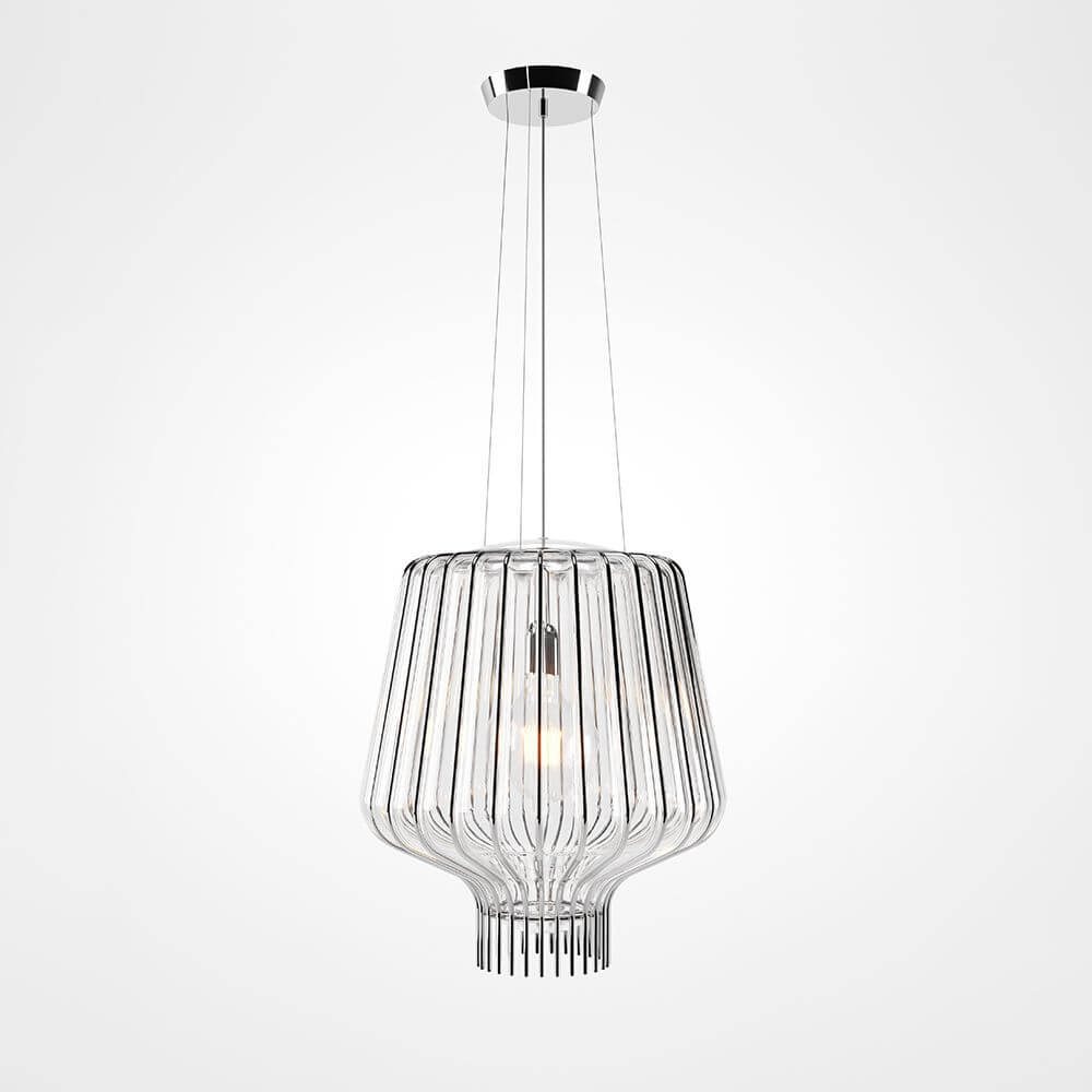 Fabbian Saya Pendellampe Small aus transparentem Glas mit Metallkäfig für stilvolle Beleuchtung.
