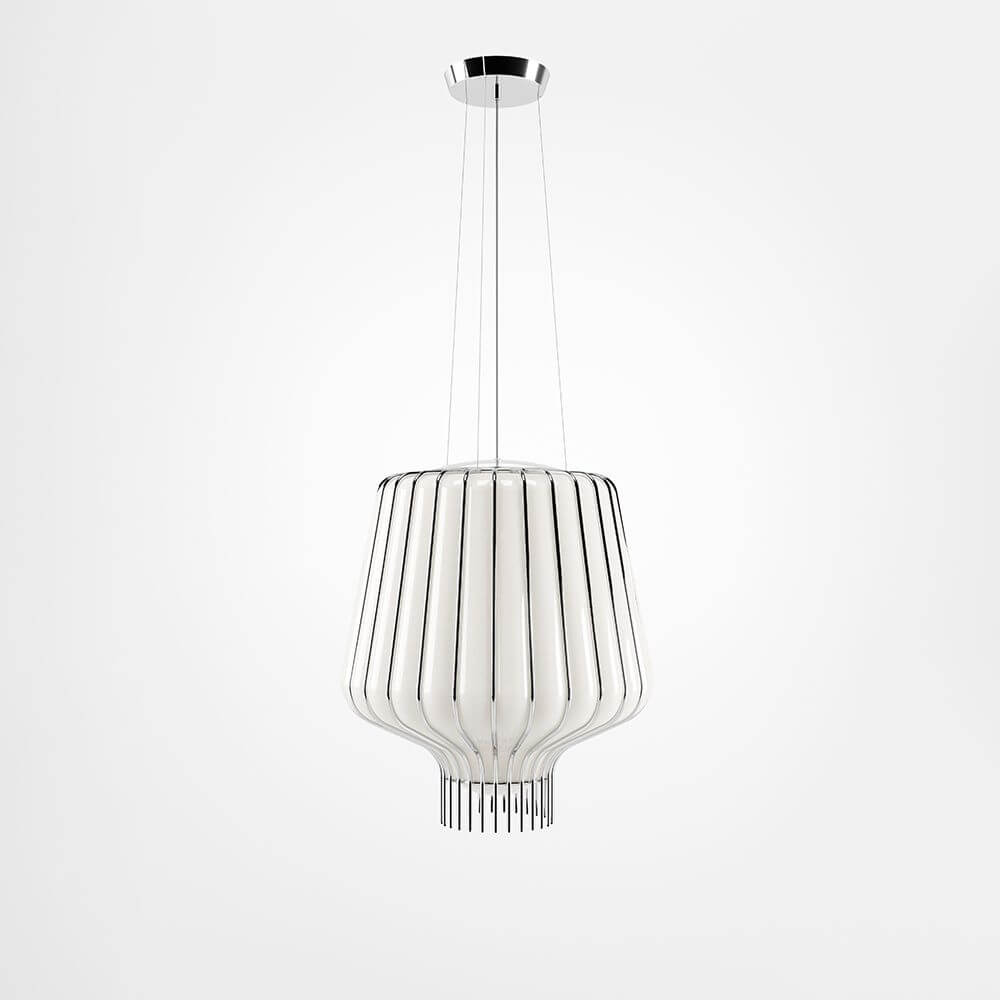 Fabbian Saya Pendellampe Small aus weißem und transparentem Glas, hängt von der Decke.