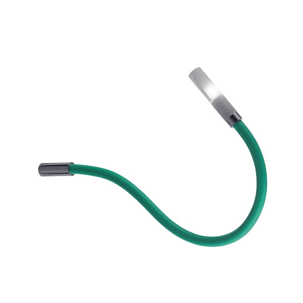 Fabbian Snake LED Wand- & Deckenleuchte in grün mit flexiblem Arm und Glasdiffusor.