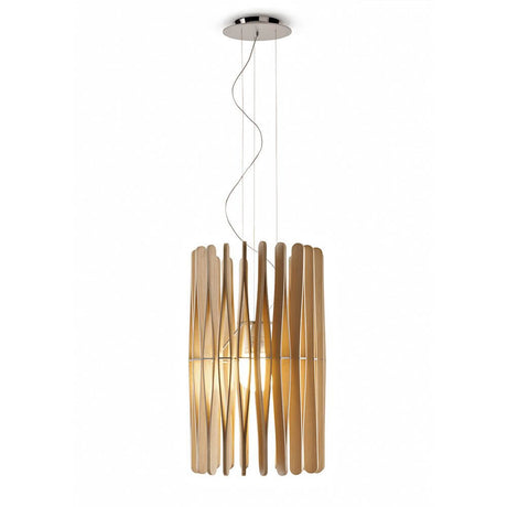 Suspension Fabbian Stick Big au design bois, idéale pour les espaces de vie modernes et écologiques.