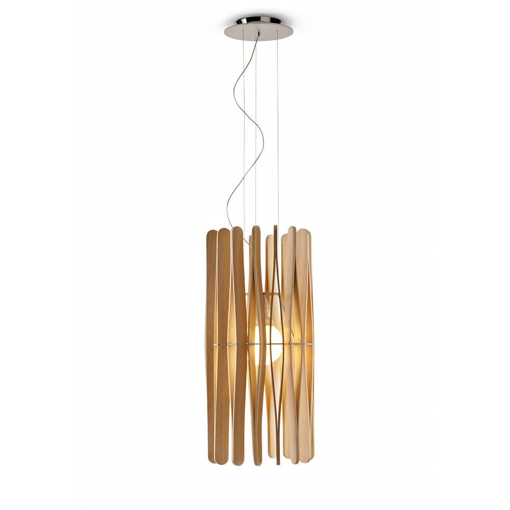 Fabbian Stick Pendelleuchte Mini aus Naturholz, ideal für moderne Küchen und Wohnzimmer.