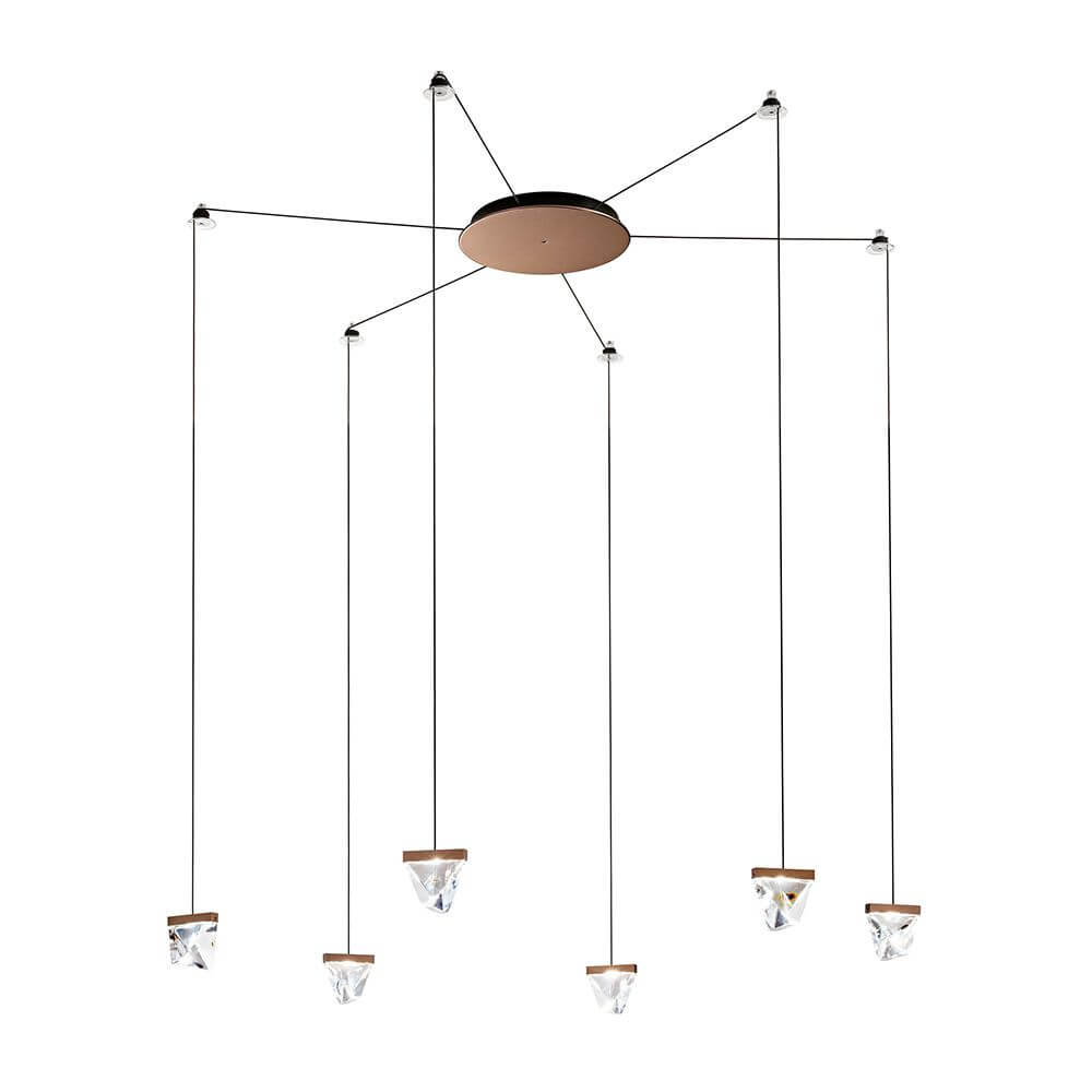 Fabbian Tripla LED-Hängelampe 6-flammig mit modernem Design und mehreren schwenkbaren Leuchten.