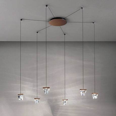 Fabbian Tripla LED-Hängelampe 9-flammig mit schimmernden Glaskörpern und modernen Hängeseilen.