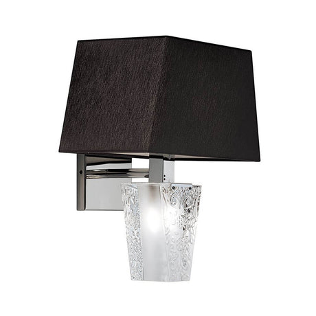 Fabbian Vicky wall lamp with a classic shape, halogen light and a black fabric shade.
