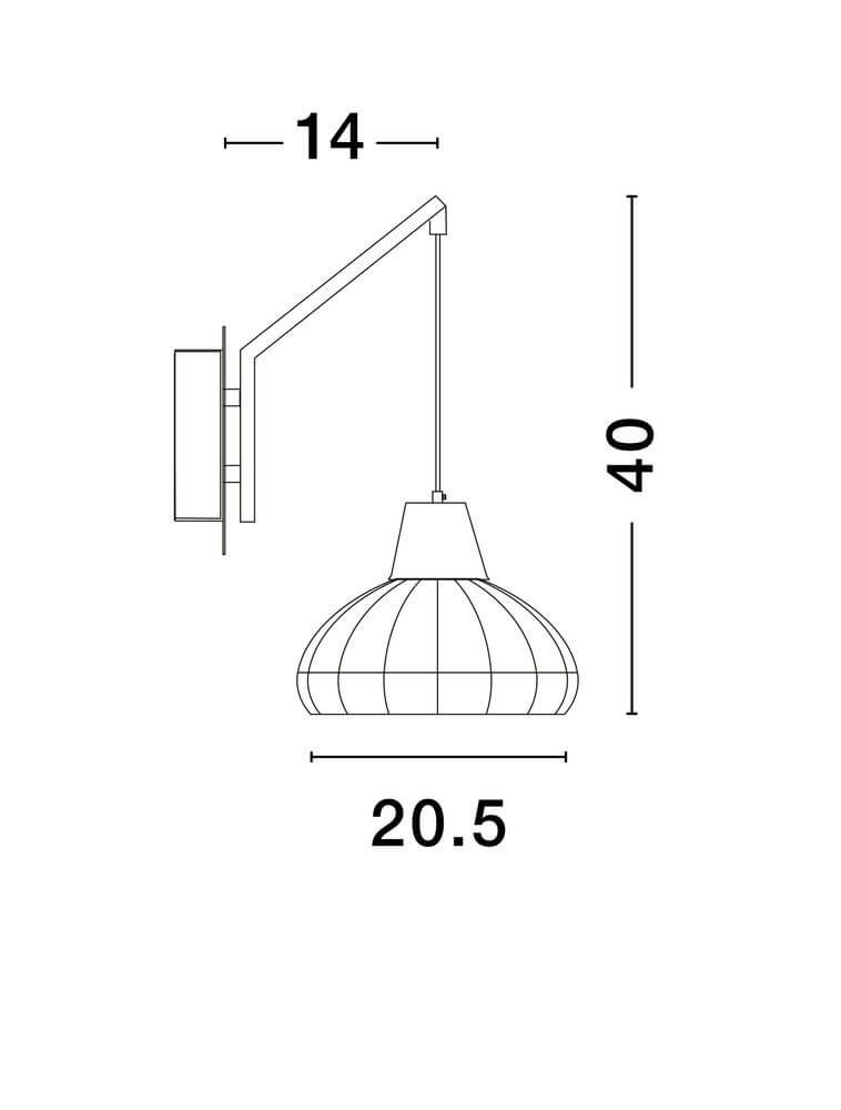 Fado Wandleuchte Ø 20,5cm E27 Rattan - technische Zeichnung mit Abmessungen.