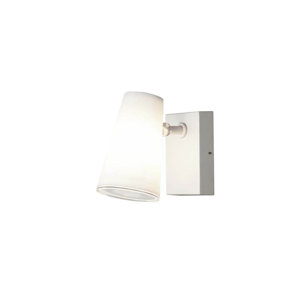 Fano Außen Wandstrahler mit verstellbarem Kopf und energieeffizientem Design als Wandleuchte in Weiß.
