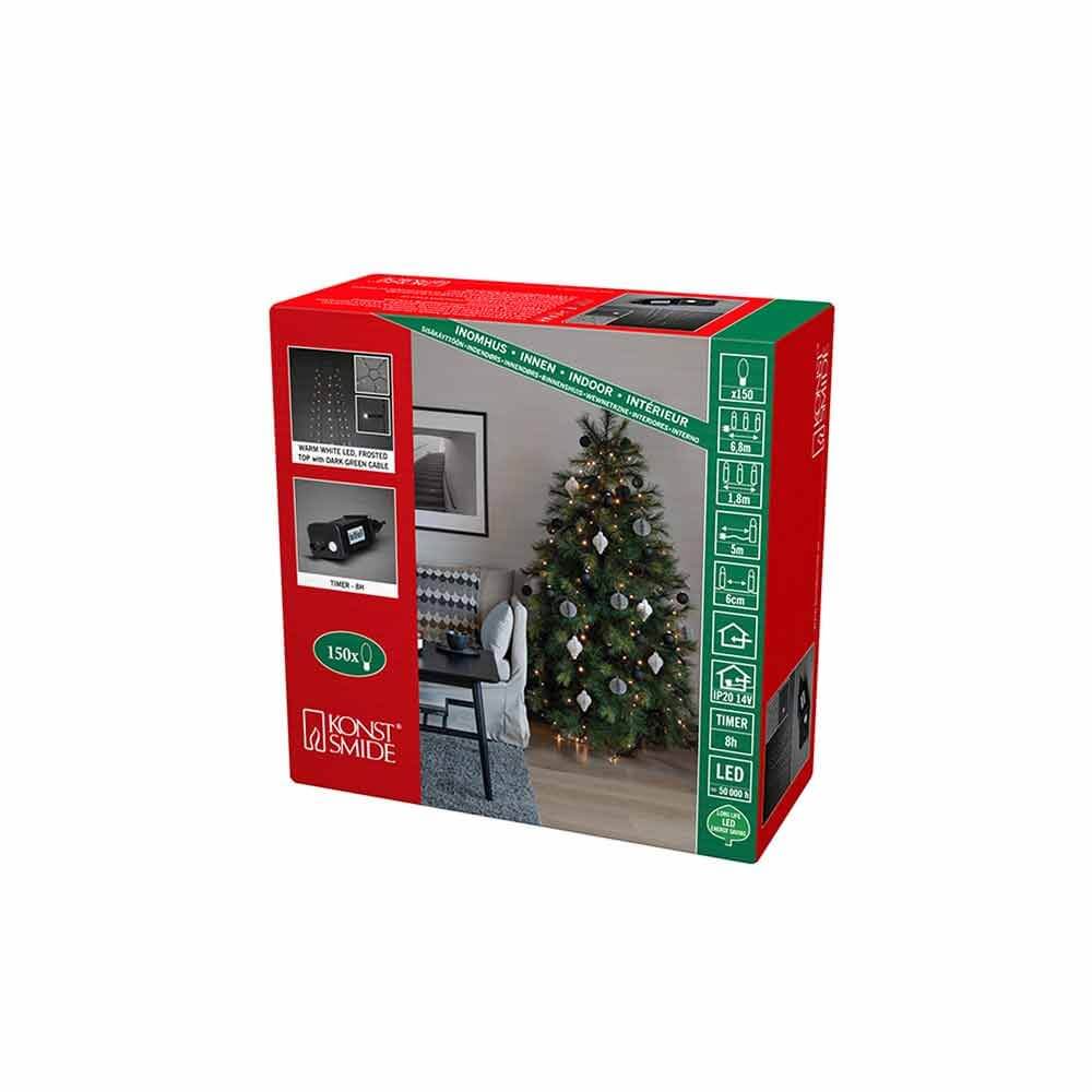 Feierlicher LED Baummantel mit Befestigungsring IP20 auf der Verpackung, geeignet für Weihnachtsbaumdekoration.