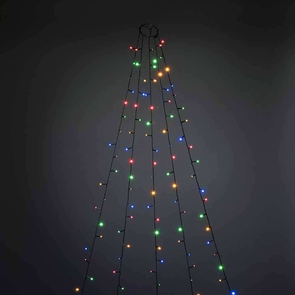 Feierlicher LED Baummantel mit Befestigungsring IP20, dekoriert mit bunten Lichtern für festliche Anlässe.