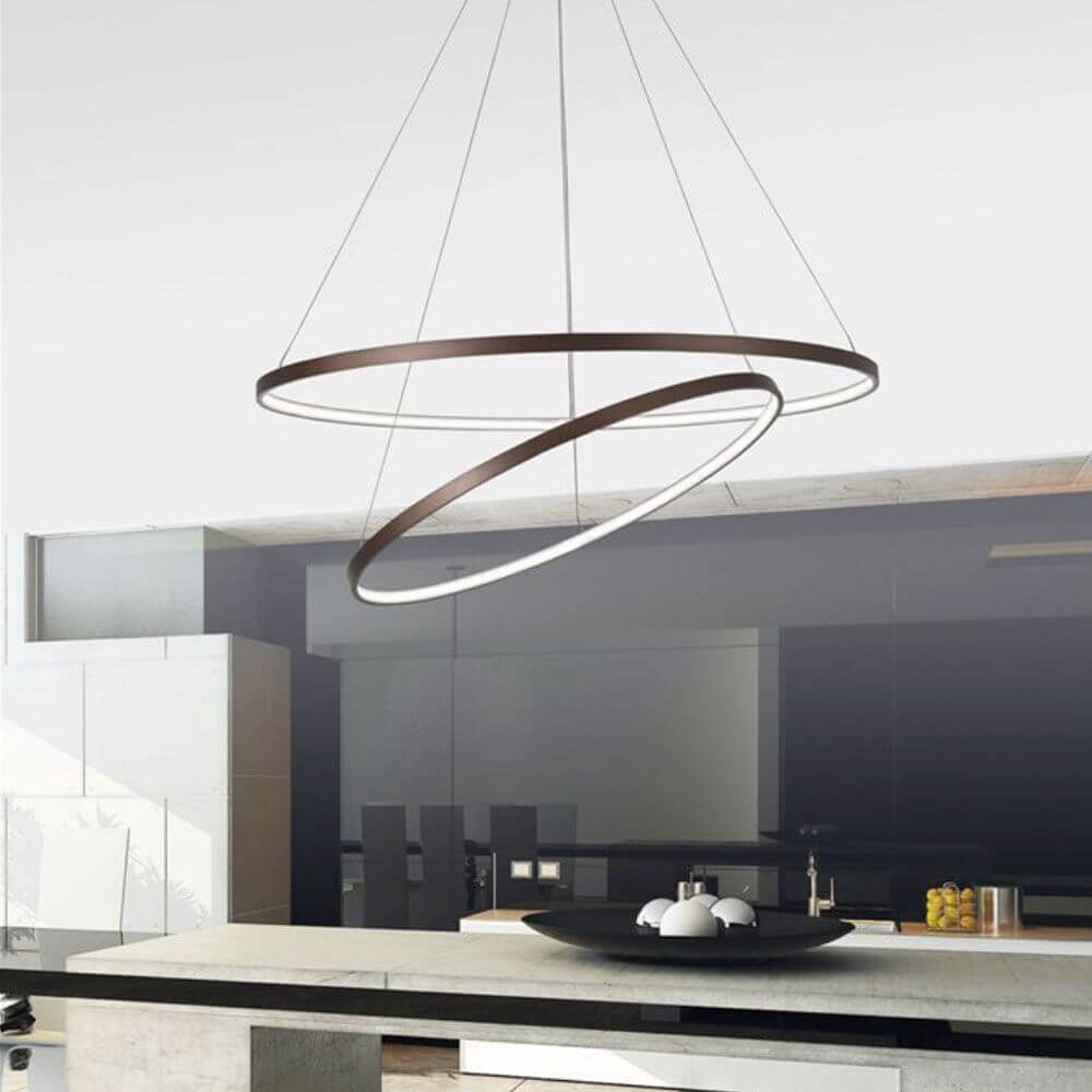 LED Design Hängelampe Ferrol Ø 60cm 4500lm , 3000K in modernem Küchenambiente.