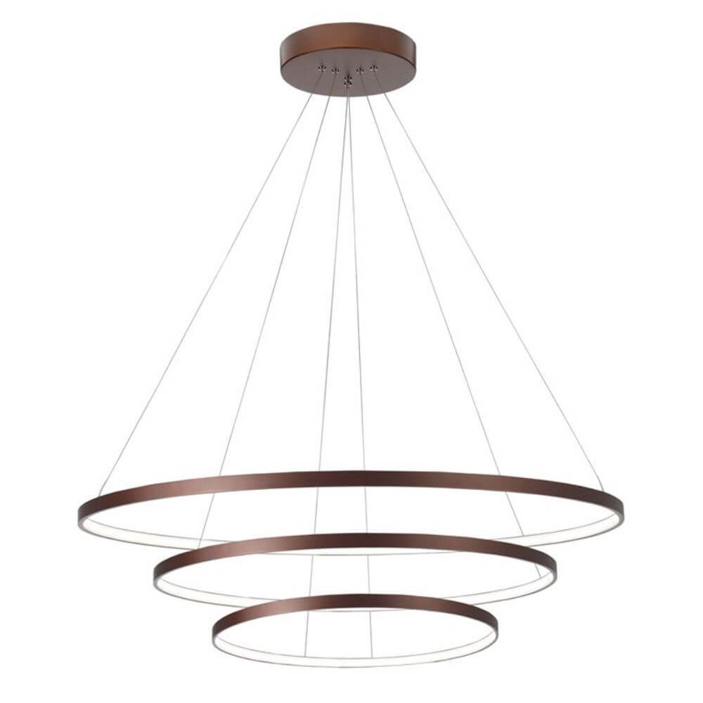 LED Design Hängeleuchte Ferrol Ø 80cm 5500lm , 3000K in Braun mit konzentrischen Kreisen.