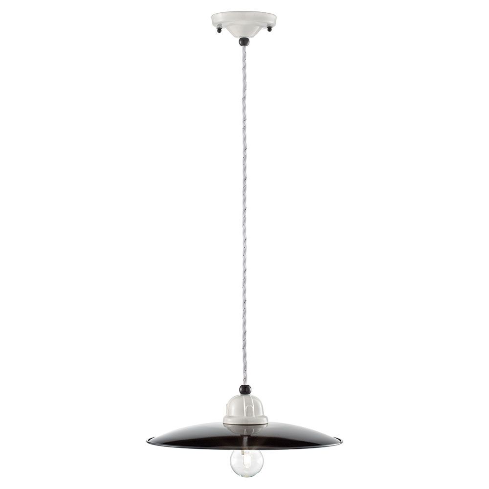 Ferroluce B&W Hängeleuchte Ø 30cm, Vintage-Pendelleuchte in Schwarz und Weiß mit einfachem Design.