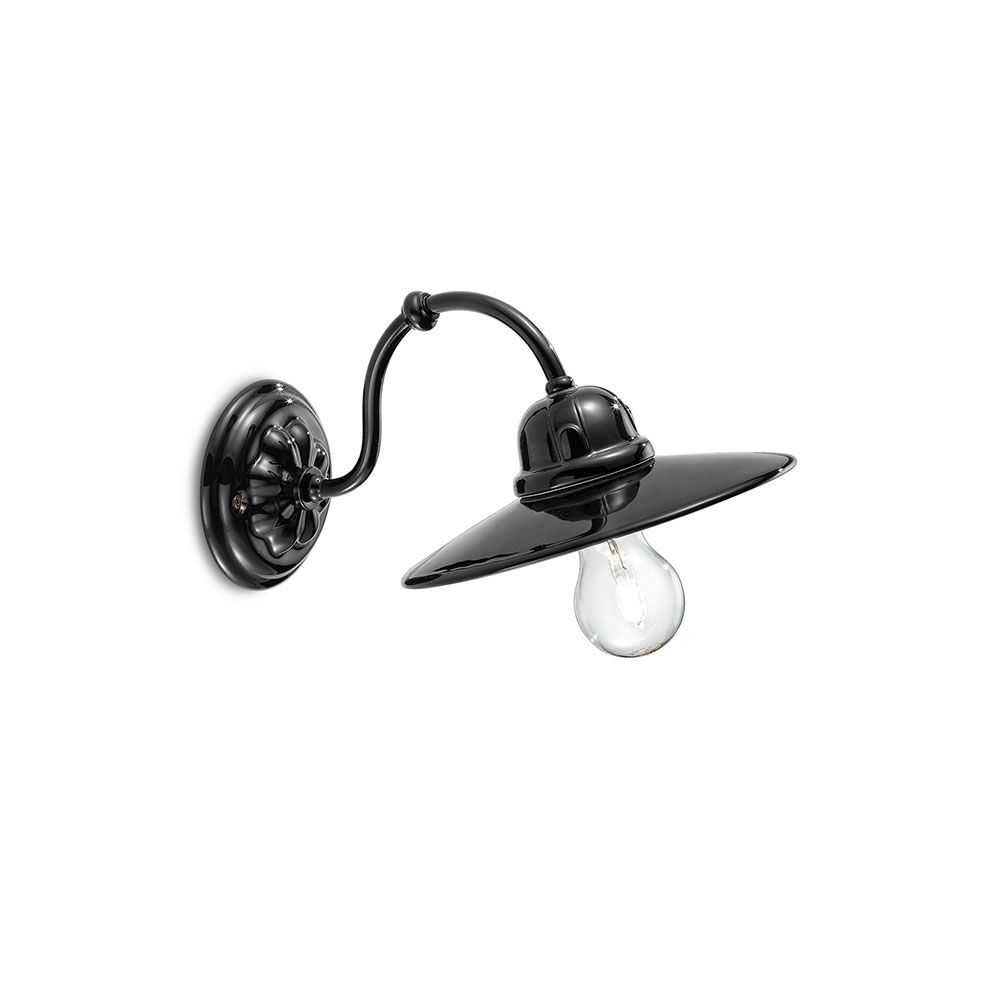 Ferroluce Keramik-Wandlampe B&W in Schwarz, rustikale Retro-Lampe für klassische Wohnbereiche.