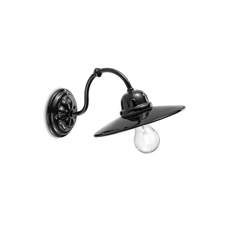 Ferroluce Keramik-Wandlampe B&W in Schwarz, rustikale Retro-Lampe für klassische Wohnbereiche.