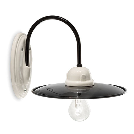 Ferroluce B&W Wandleuchte in rustikalem Design mit schwarzem Schirm und weißer Halterung