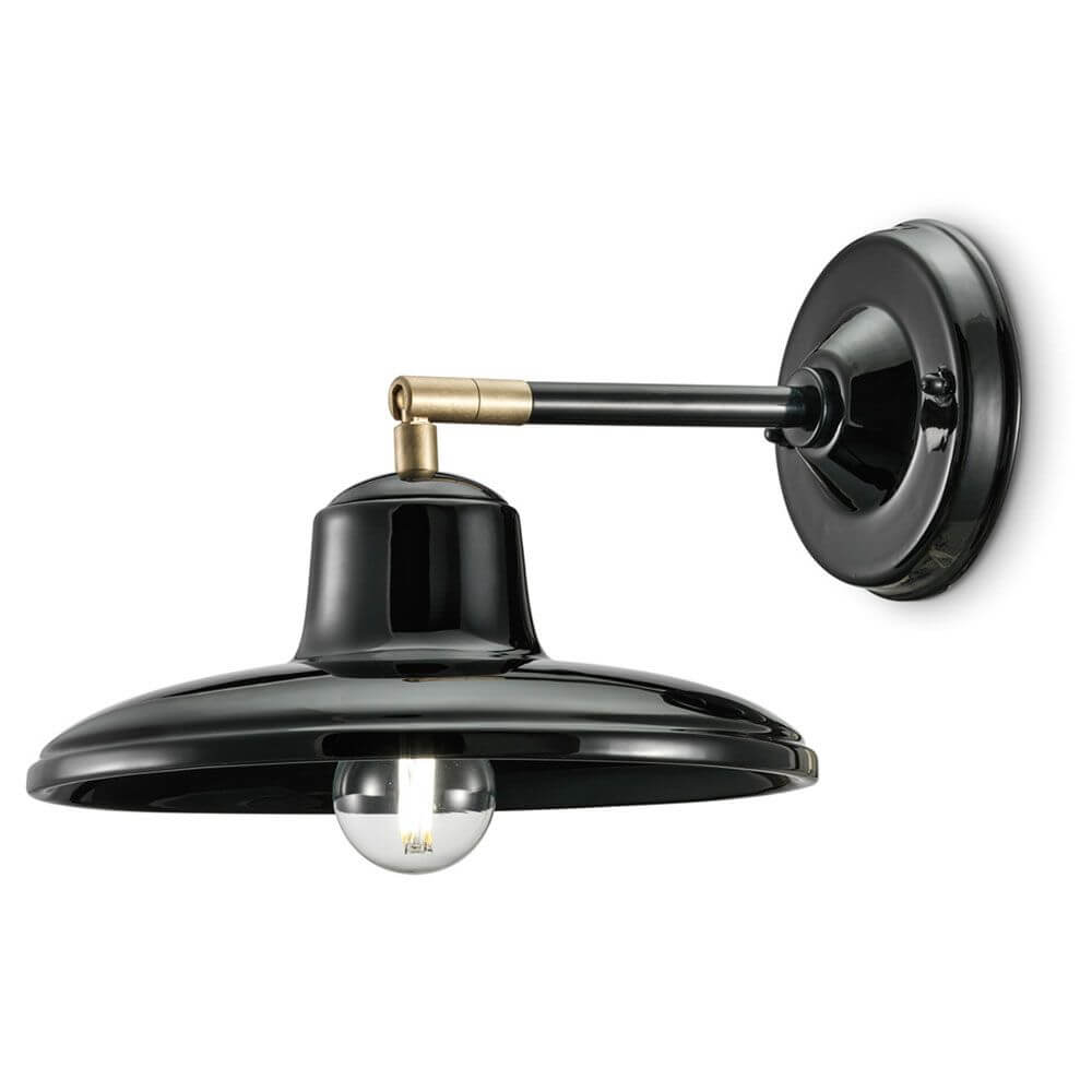 Retro-Wandlampe B&W von Ferroluce in Schwarz, elegante Keramikleuchte für jeden Wohnbereich.