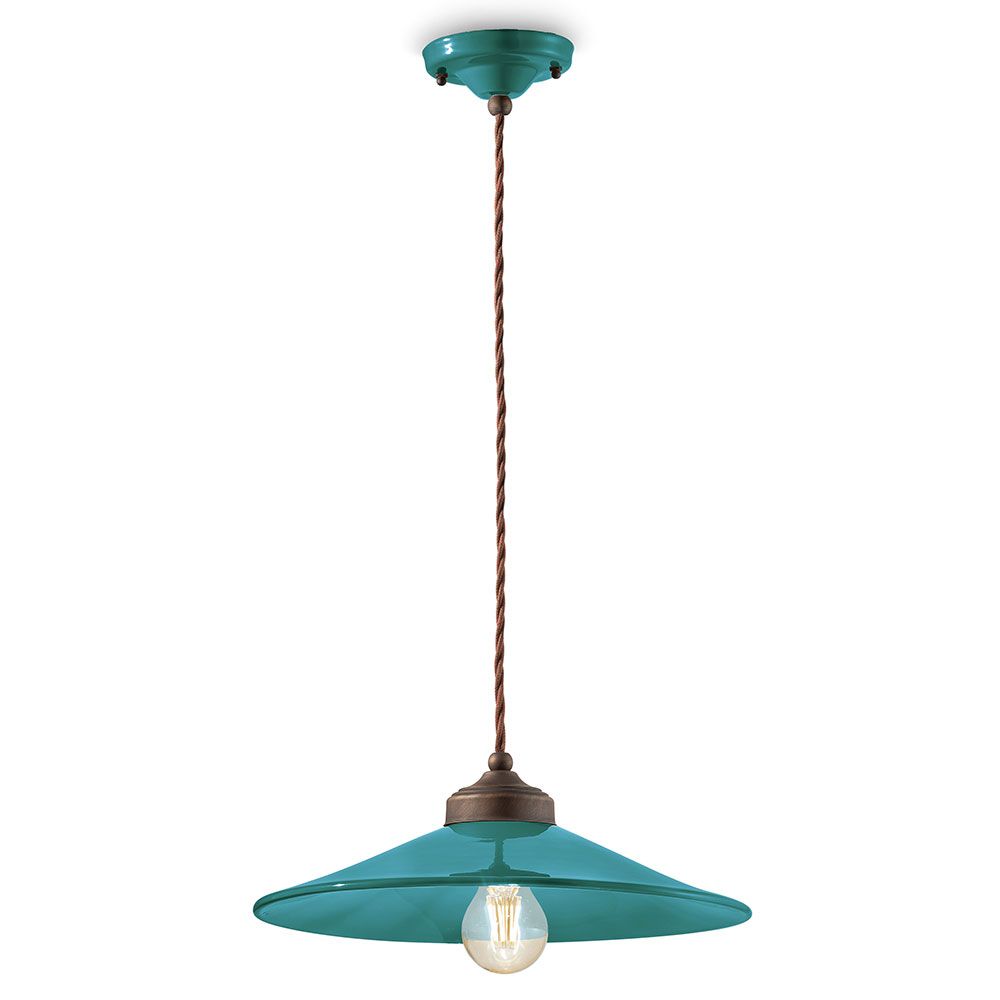 Ferroluce Colors Hängeleuchte Ø 35cm in Türkis mit retro Stil für moderne und klassische Einrichtungen.