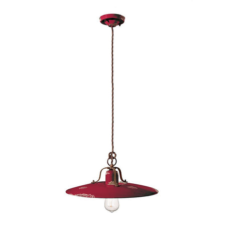 Ferroluce Country Keramik-Hängeleuchte Ø 40cm in Rot, stilvolle Retro-Pendelleuchte für jeden Wohnraum.