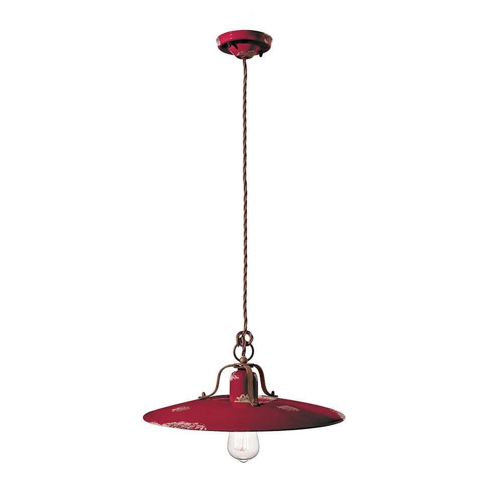 Ferroluce Country Keramik-Hängeleuchte Ø 40cm in Rot, stilvolle Retro-Pendelleuchte für jeden Wohnraum.