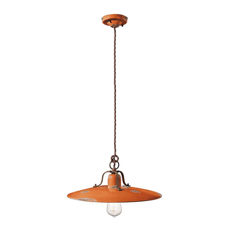Ferroluce Country Keramik-Hängeleuchte Ø 40cm in Orange, perfekte Retro-Pendelleuchte für Wohnzimmer.