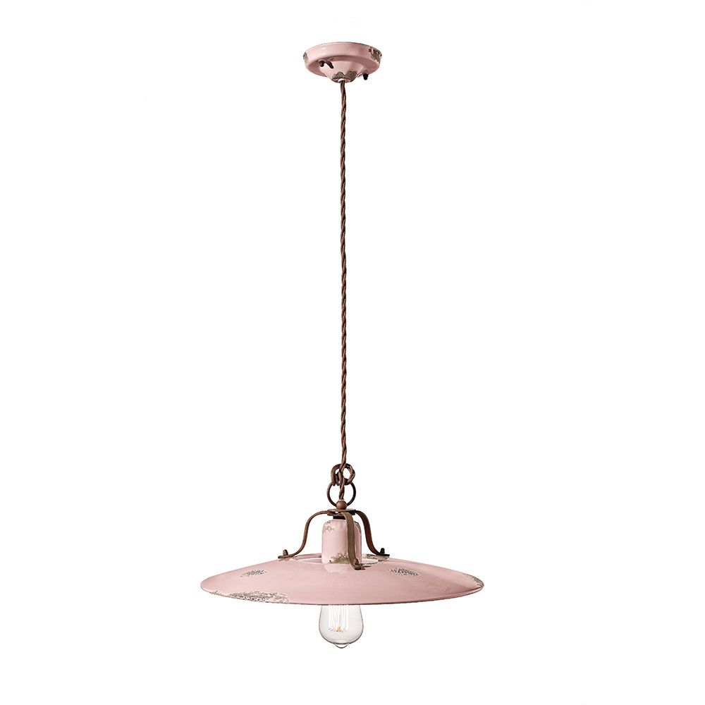 Ferroluce Country Keramik-Hängeleuchte Ø 40cm in zartem Rosa mit klassischem Design und nostalgischem Charme.
