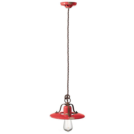 Ferroluce Country Hängeleuchte Ø 25cm in Rot, klassische Retro-Pendelleuchte für Wohnbereiche.